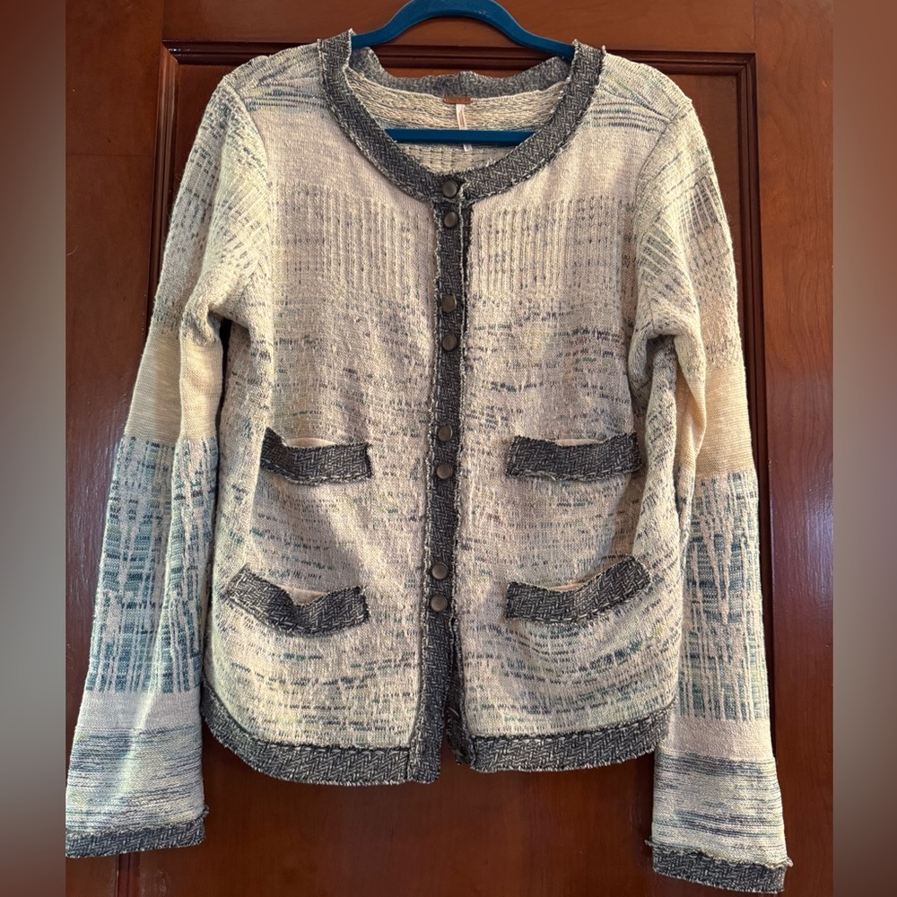 Free People multi colored button down sweater.  Size large.